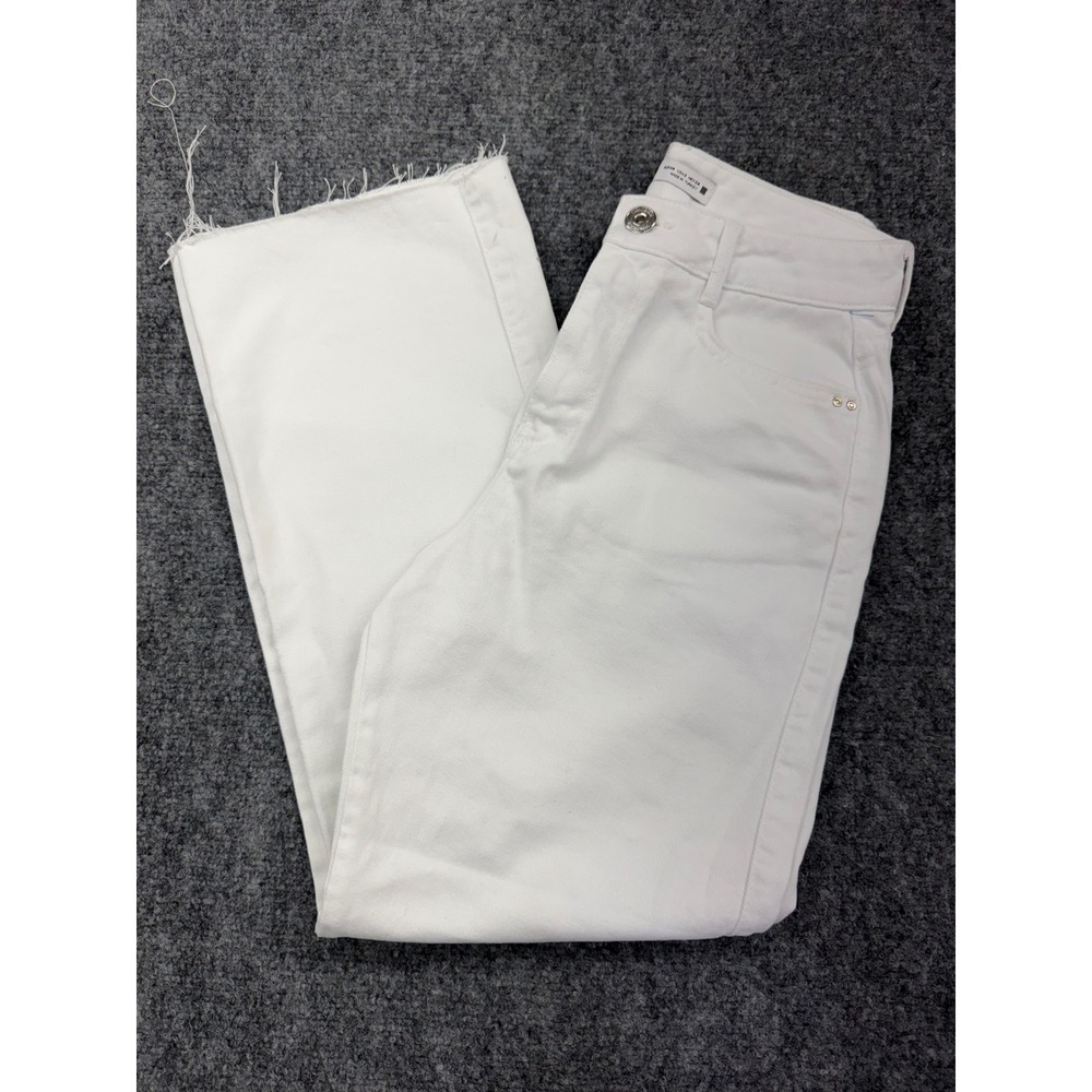 Zara White High Rise Wide Leg Jeans Raw Hem Size 2 US 26 EU 34
